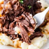 The best short ribs and mashed potatoes on a plate.