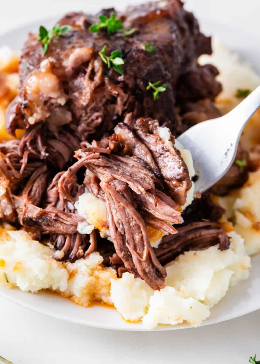 The best short ribs and mashed potatoes on a plate.