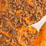 Sweet potato casserole with pecans.