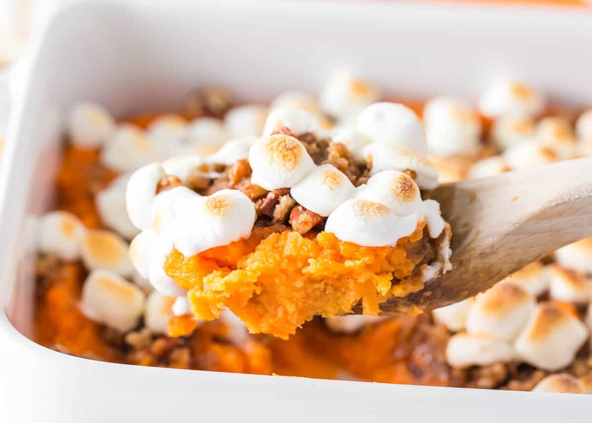 Sweet potato casserole with marshmallows.