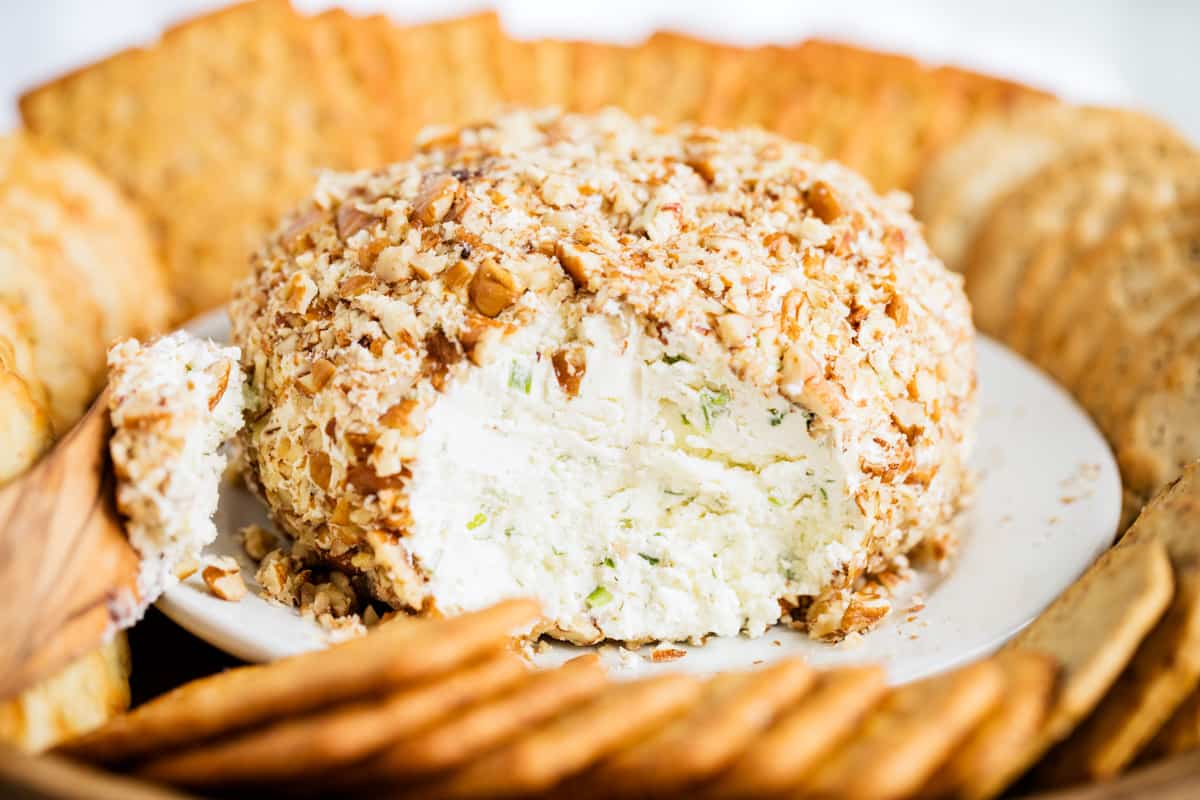 The best cheese ball recipe with crackers.