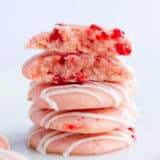 Stacked cherry cookies.