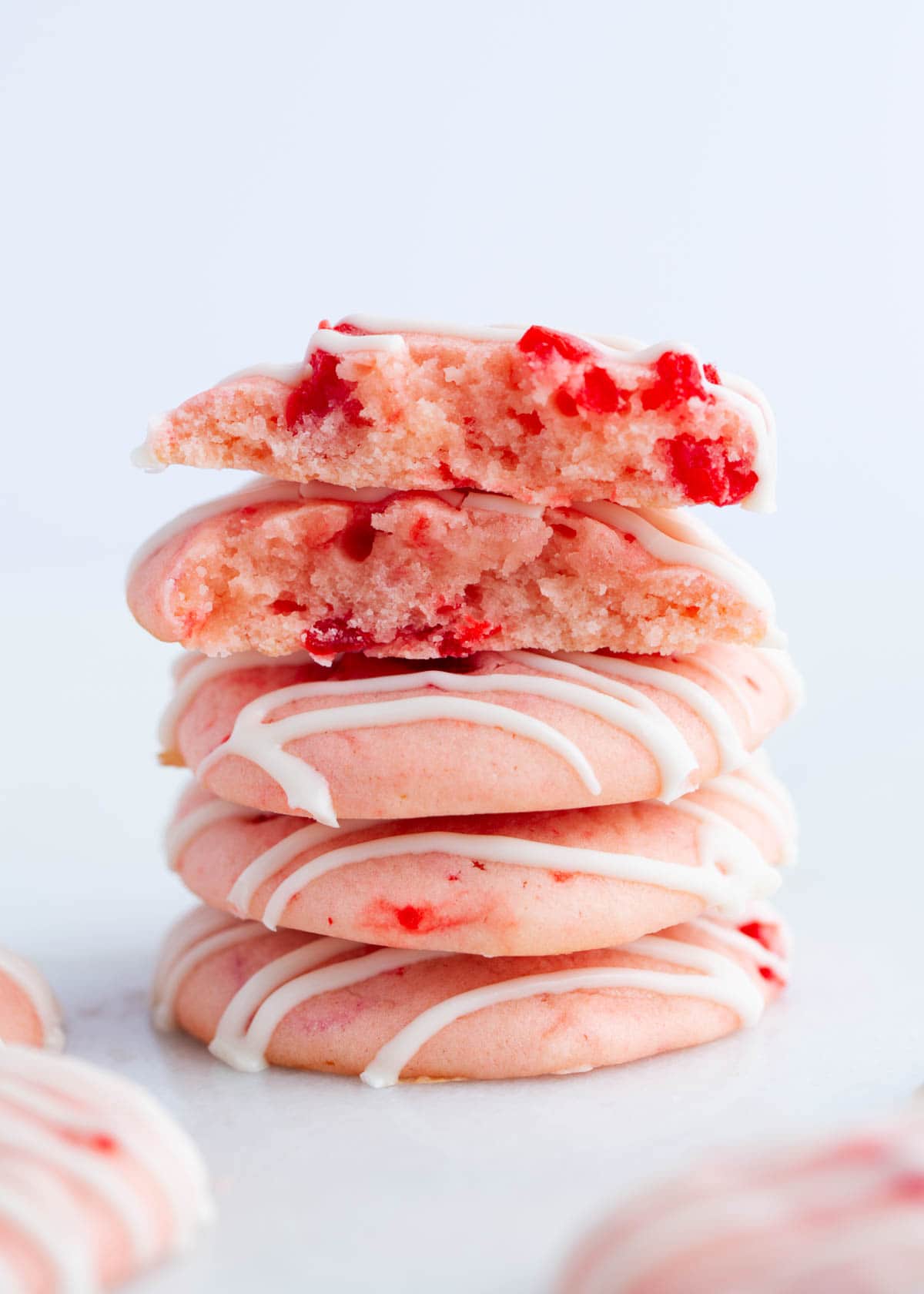 Stacked cherry cookies.