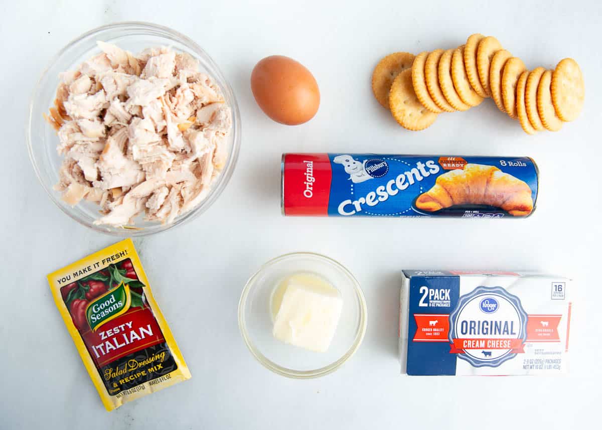 Chicken crescent roll ingredients on counter.