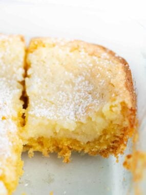 Gooey butter cake in baking dish.
