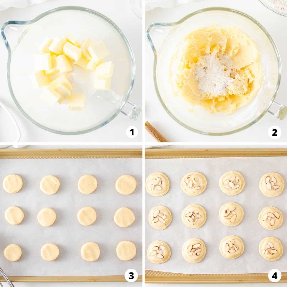 Showing how to make almond cookies in a 4 step collage.