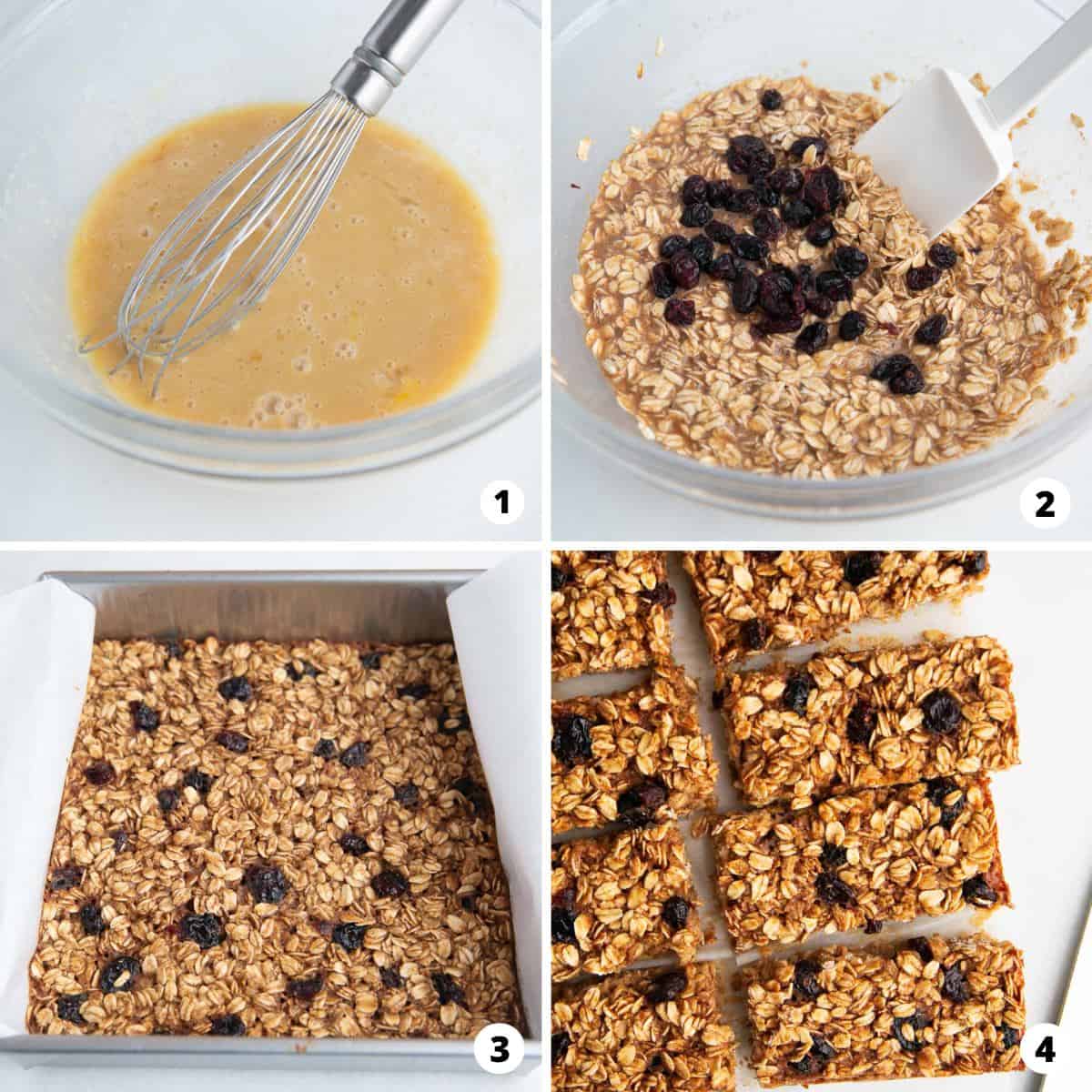 Showing how to make breakfast bars in a 4 step collage.