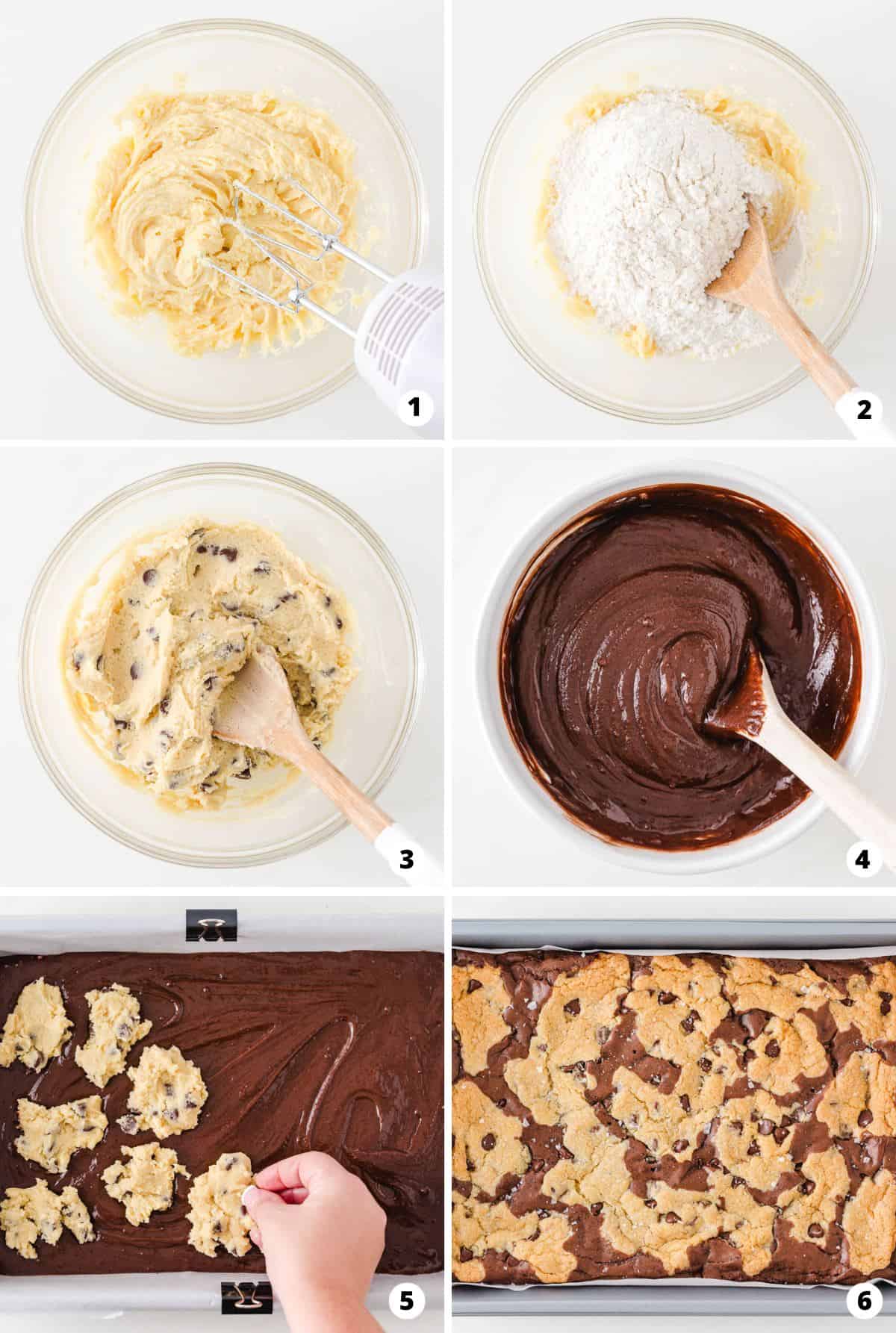 Showing how to make brookies in a 6 step collage. 