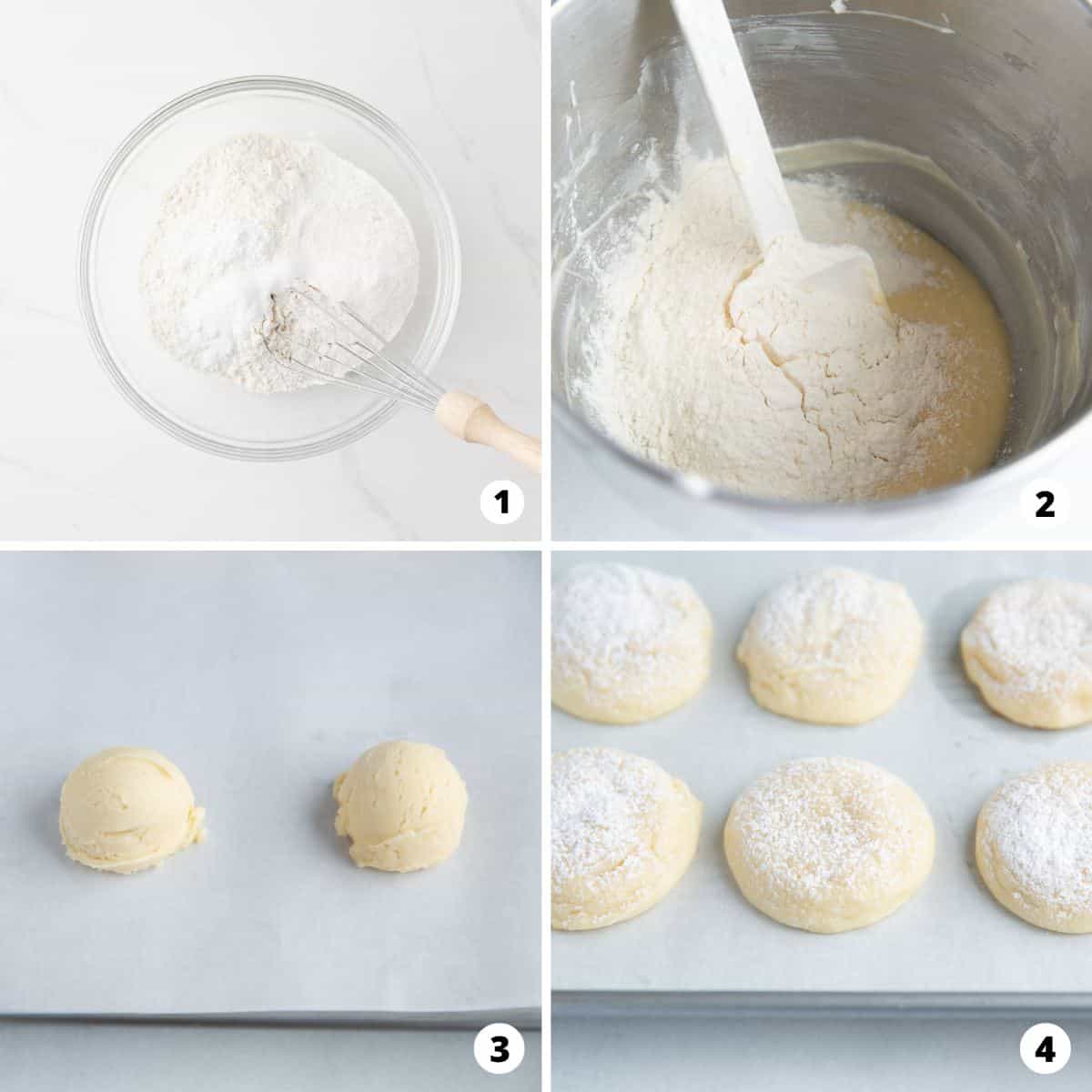 Showing how to make cream cheese cookies in a 4 step collage.