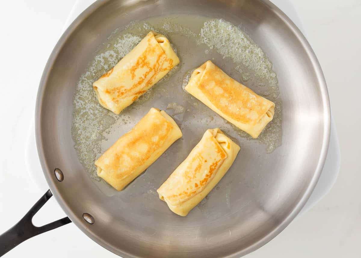 Blintz in a skillet.