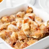 Spoonful of bread pudding.