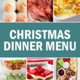 A collage of food photos for a Christmas dinner men.