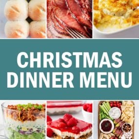 A collage of food photos for a Christmas dinner men.