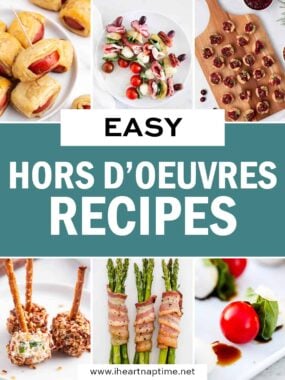 A collage of recipe photos with easy hors d'oevres.