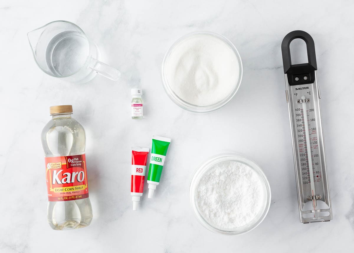 Hard candy ingredients on the counter.