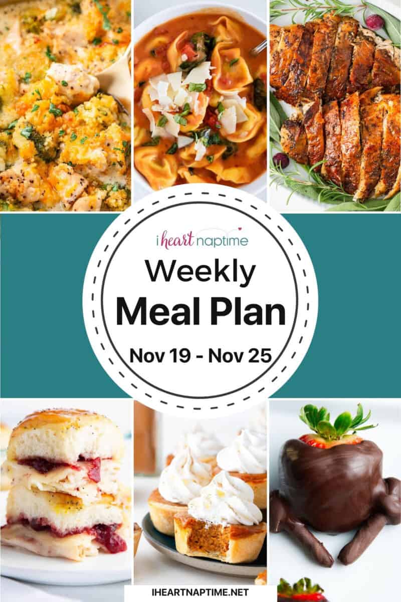 Photo collage of meal plan recipe photos.