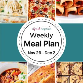A collage of recipes for a weekly meal plan.