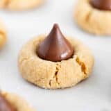 Peanut butter blossoms on a pan.