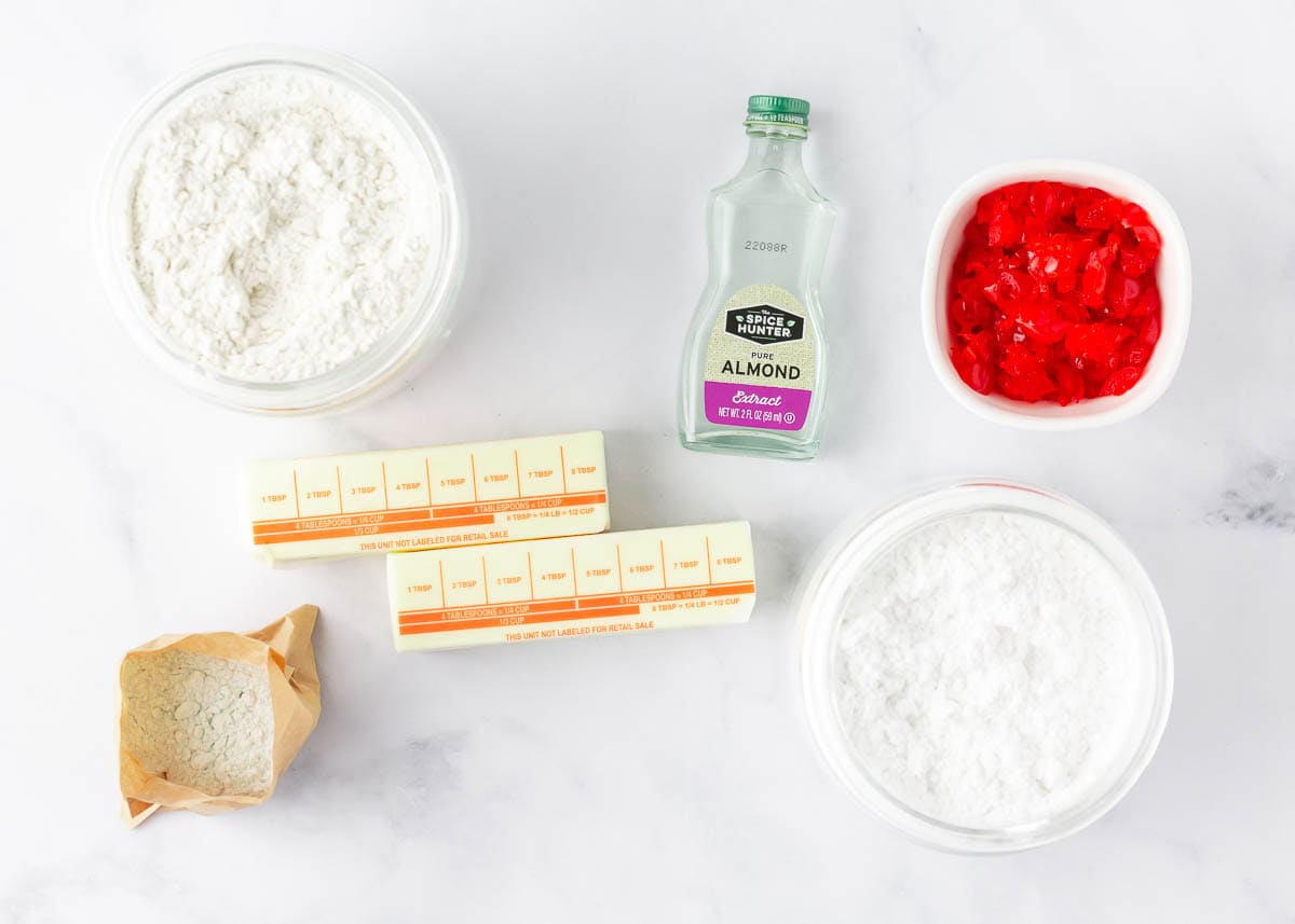 Pistachio cookie ingredients on the counter. 