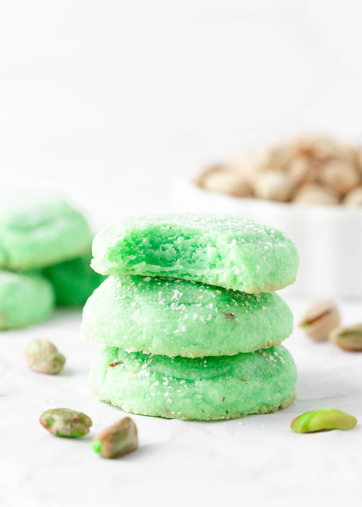 Stack of pistachio cookies.