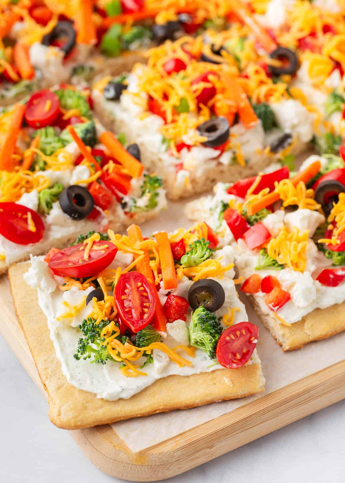 Sliced veggie pizza.