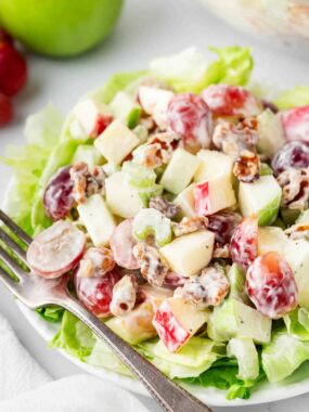 Waldorf salad on a plate.
