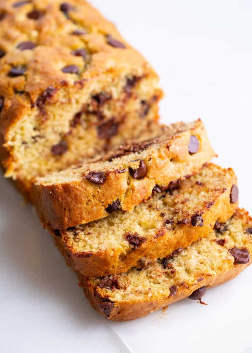 Sliced cake mix banana bread.