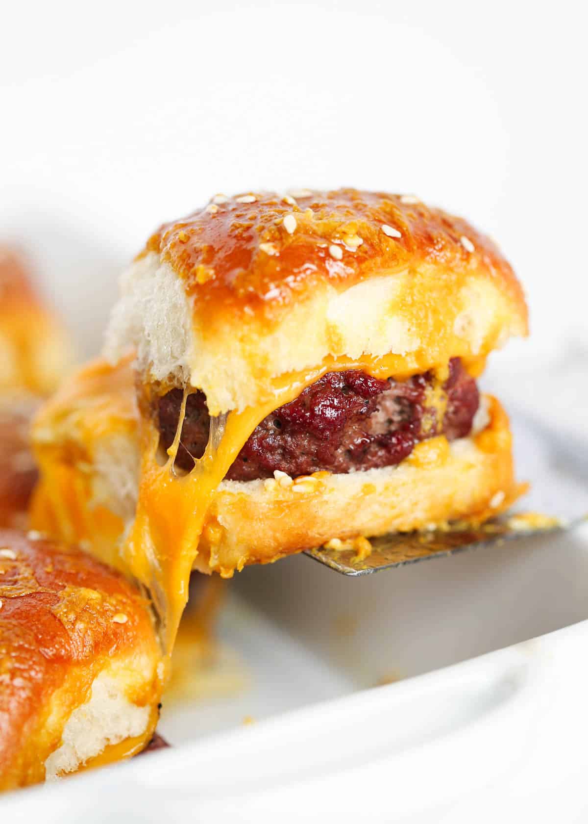 Best cheeseburger sliders in a dish.