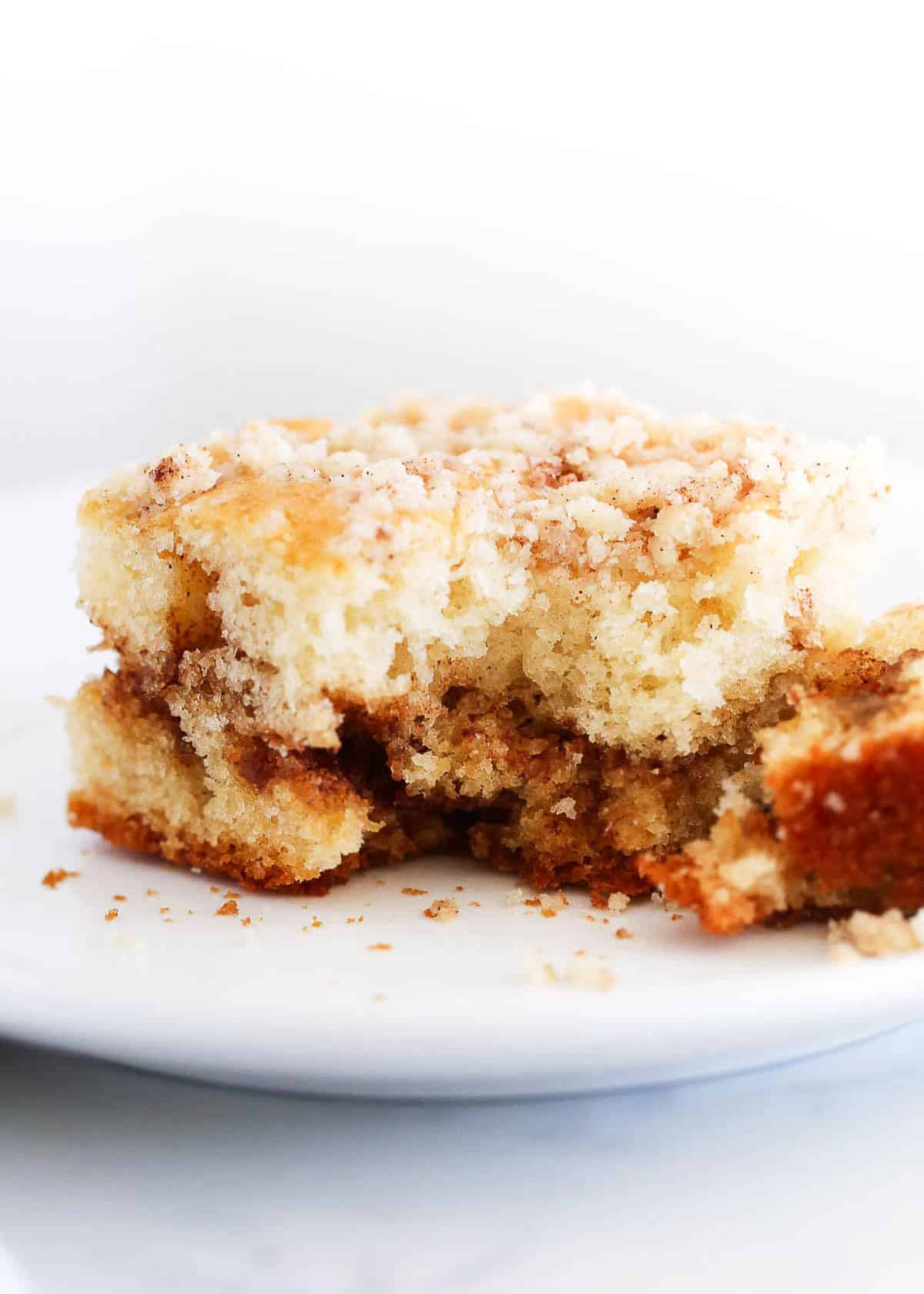 Sliced of coffee cake on a plate.