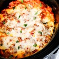 Crockpot lasagna cooking.