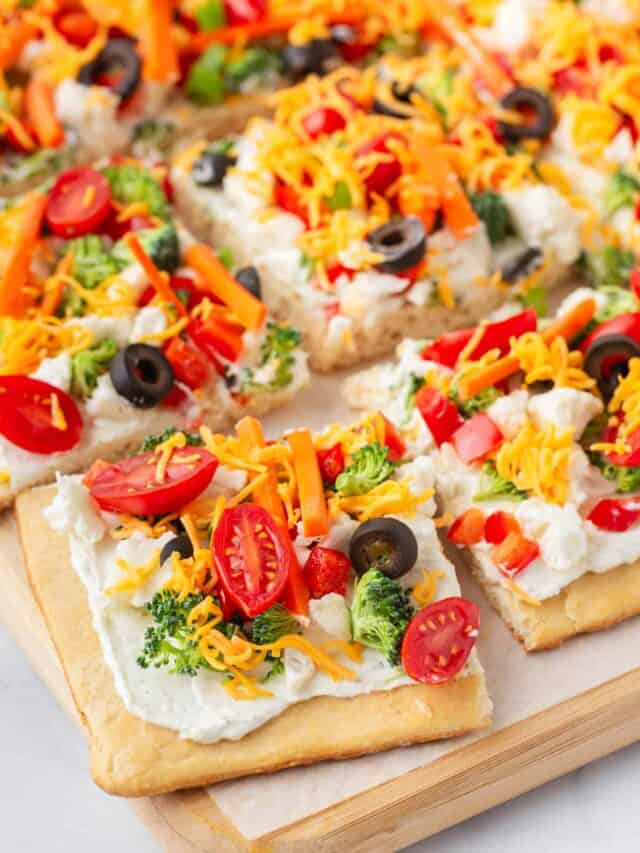 Sliced veggie pizza.