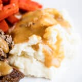 Homemade gravy and mashed potatoes.