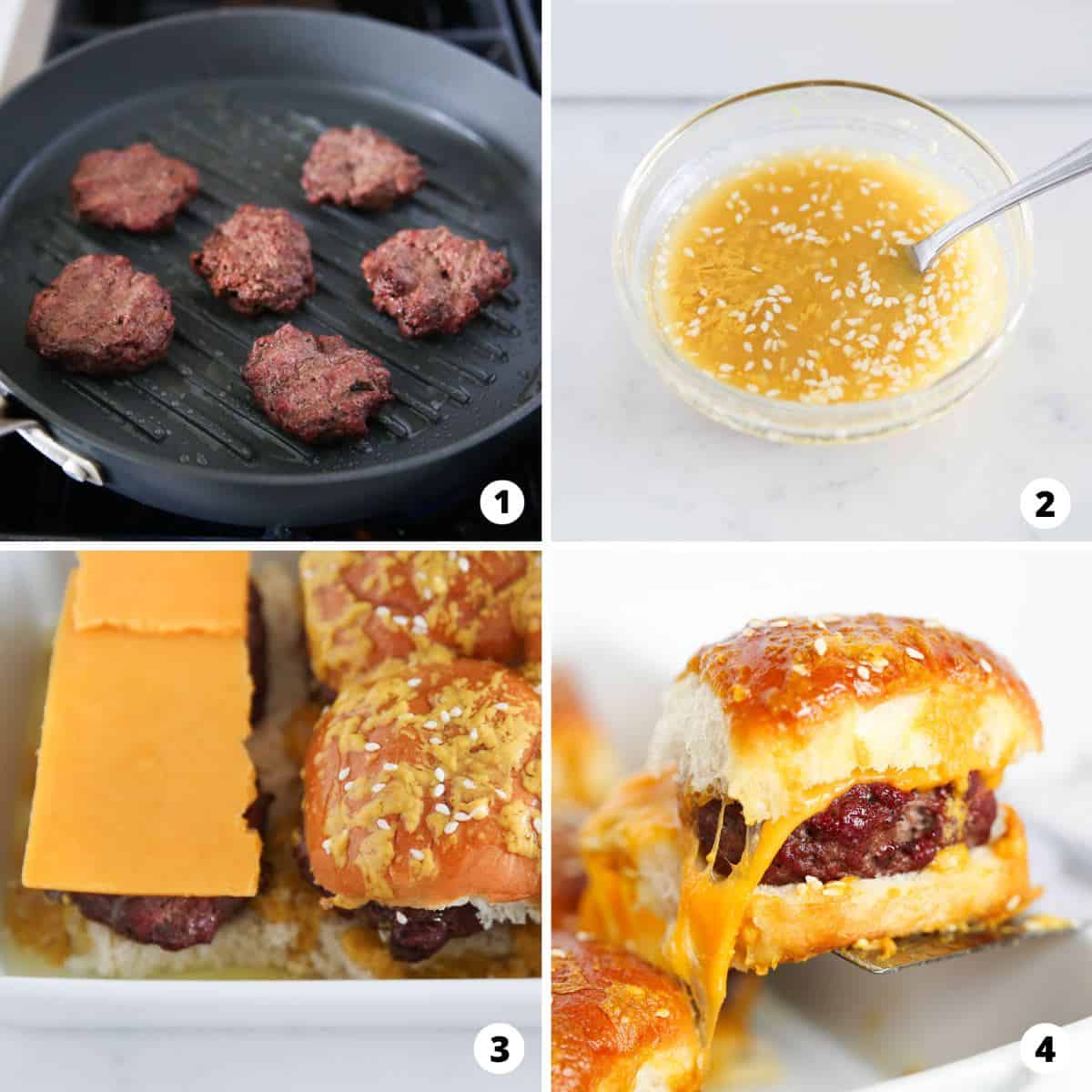 Showing how to make burger sliders in a 4 step collage.