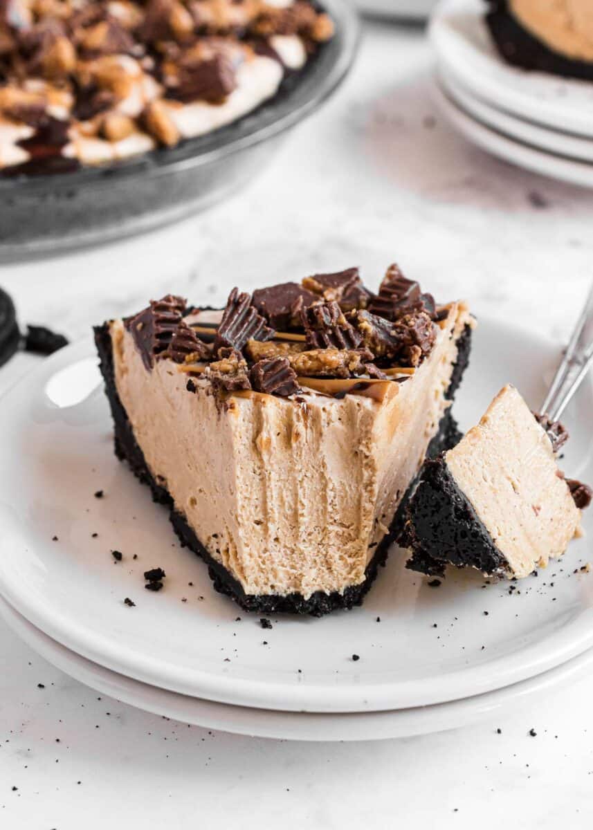 Slice of oreo peanut butter pie.