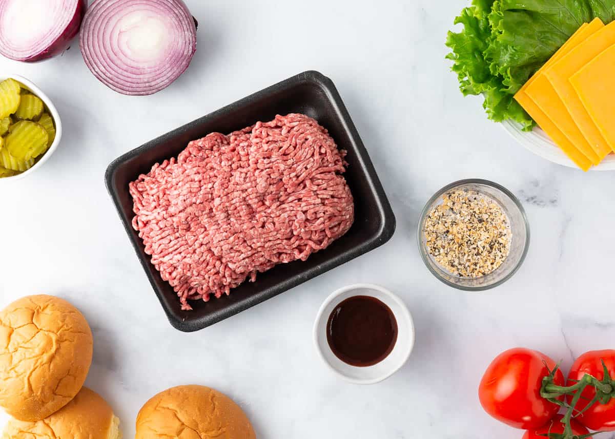 Baked hamburger ingredients.