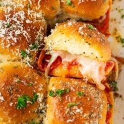 Pizza Sliders in a baking sheet.