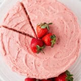 Strawberry cake with strawberry frosting.