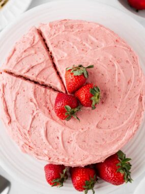 Strawberry cake with strawberry frosting.