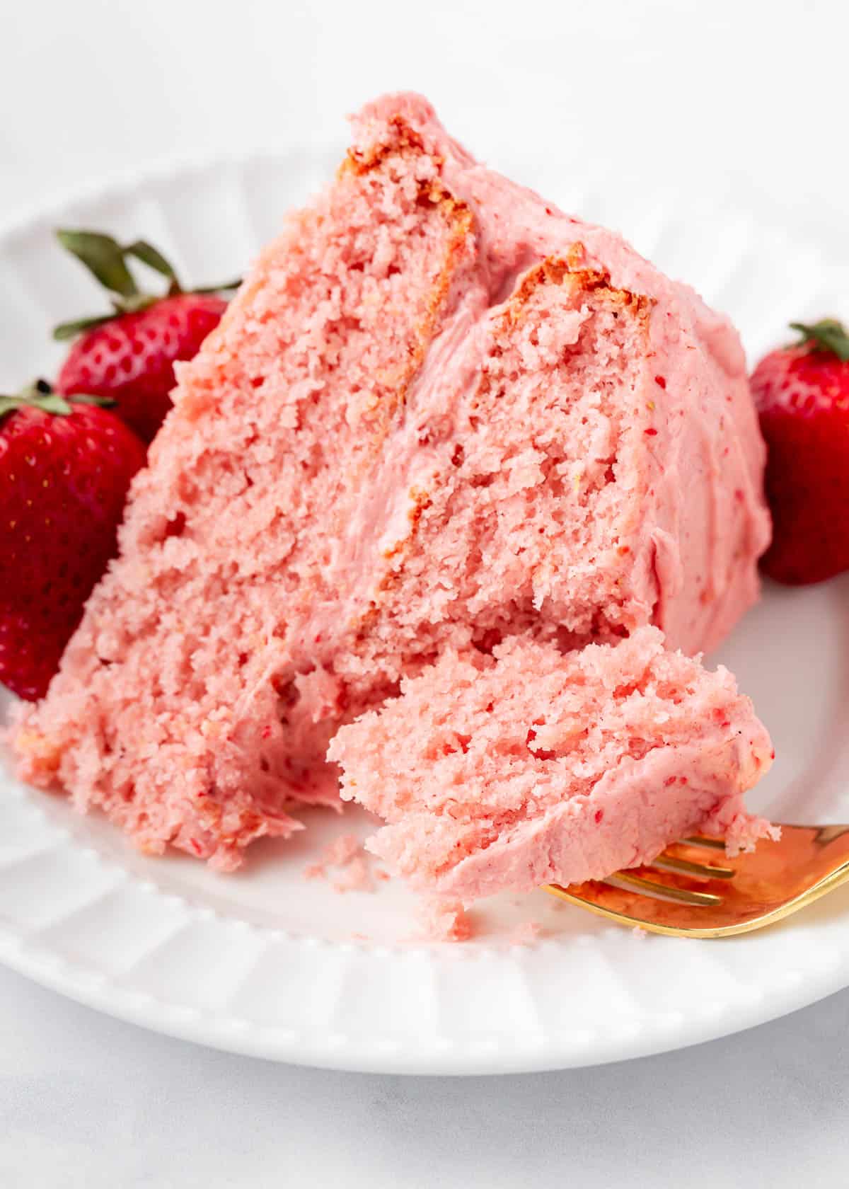 Slice of strawberry cake.