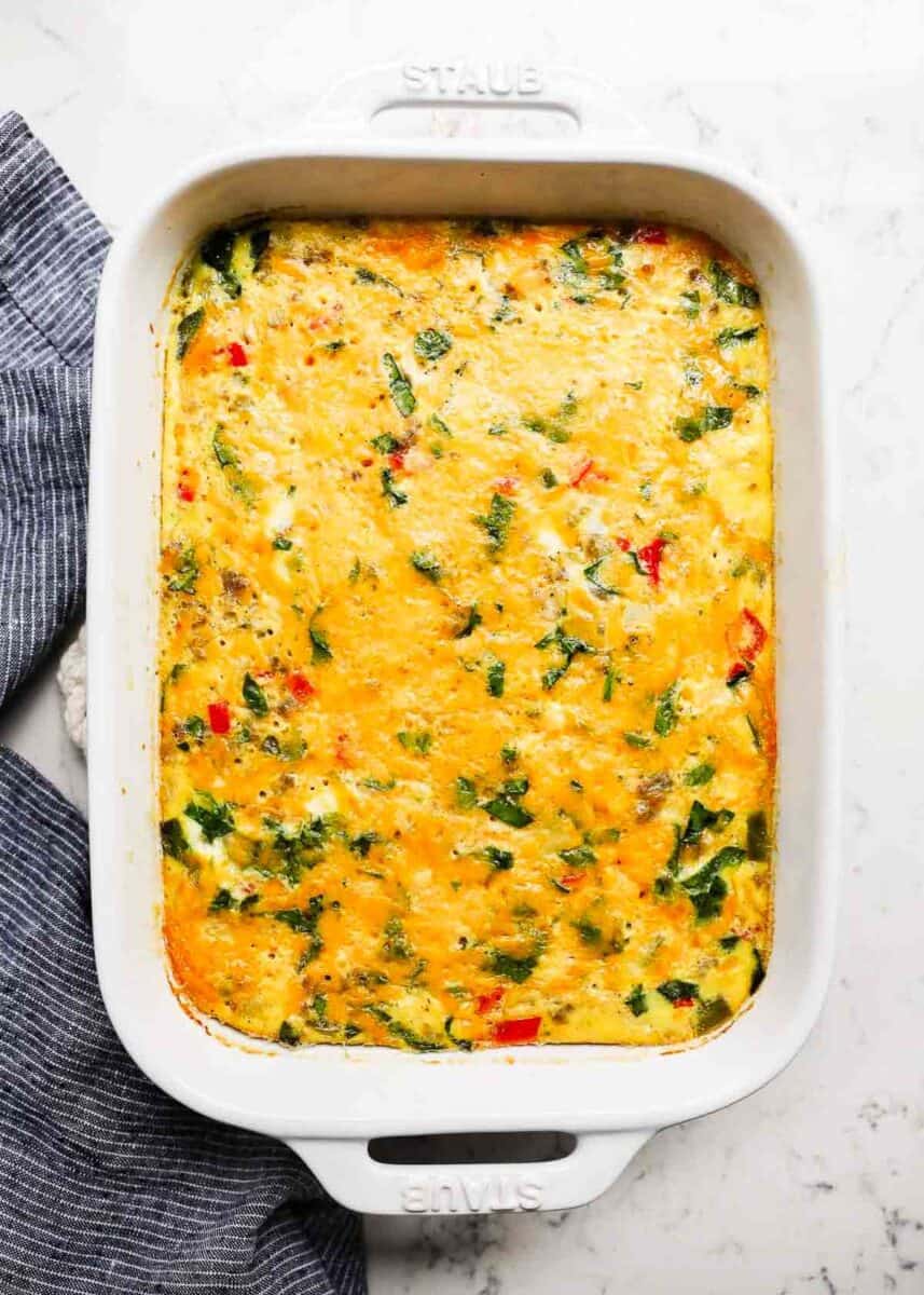 Breakfast casserole overnight in baking dish.