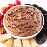 Best Brownie batter dip on a plate.