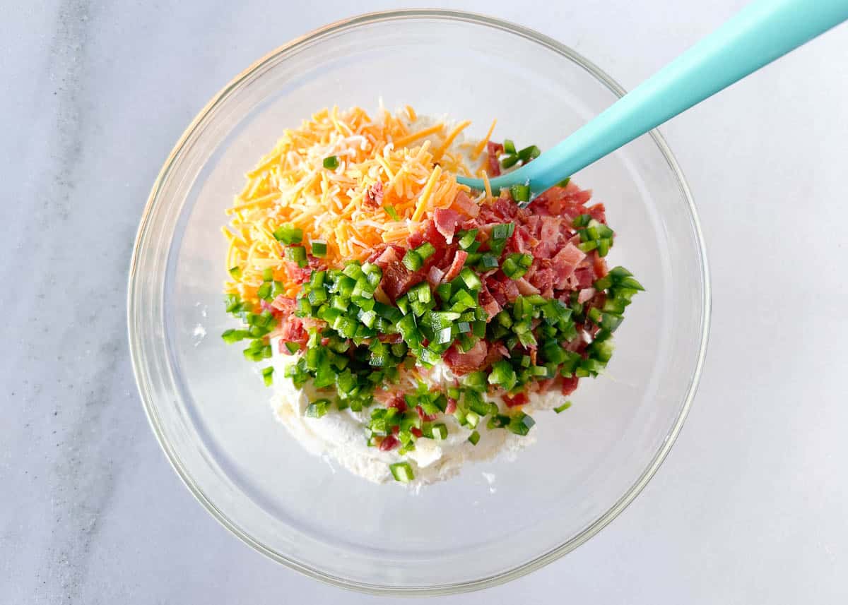 Jalepeno popper dip ingredients in a bowl. 