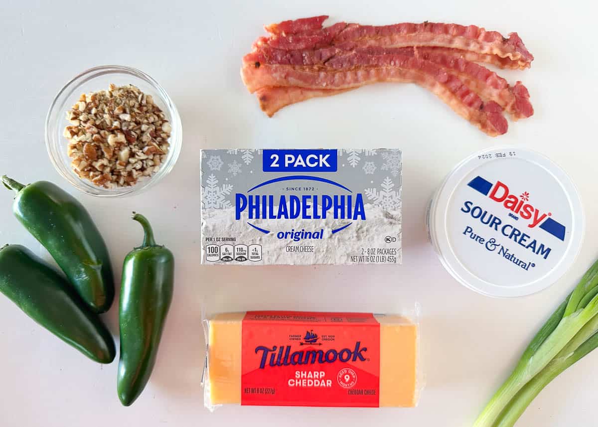 Jalepeno popper dip ingredients on the counter