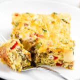 Slice of overnight breakfast casserole.