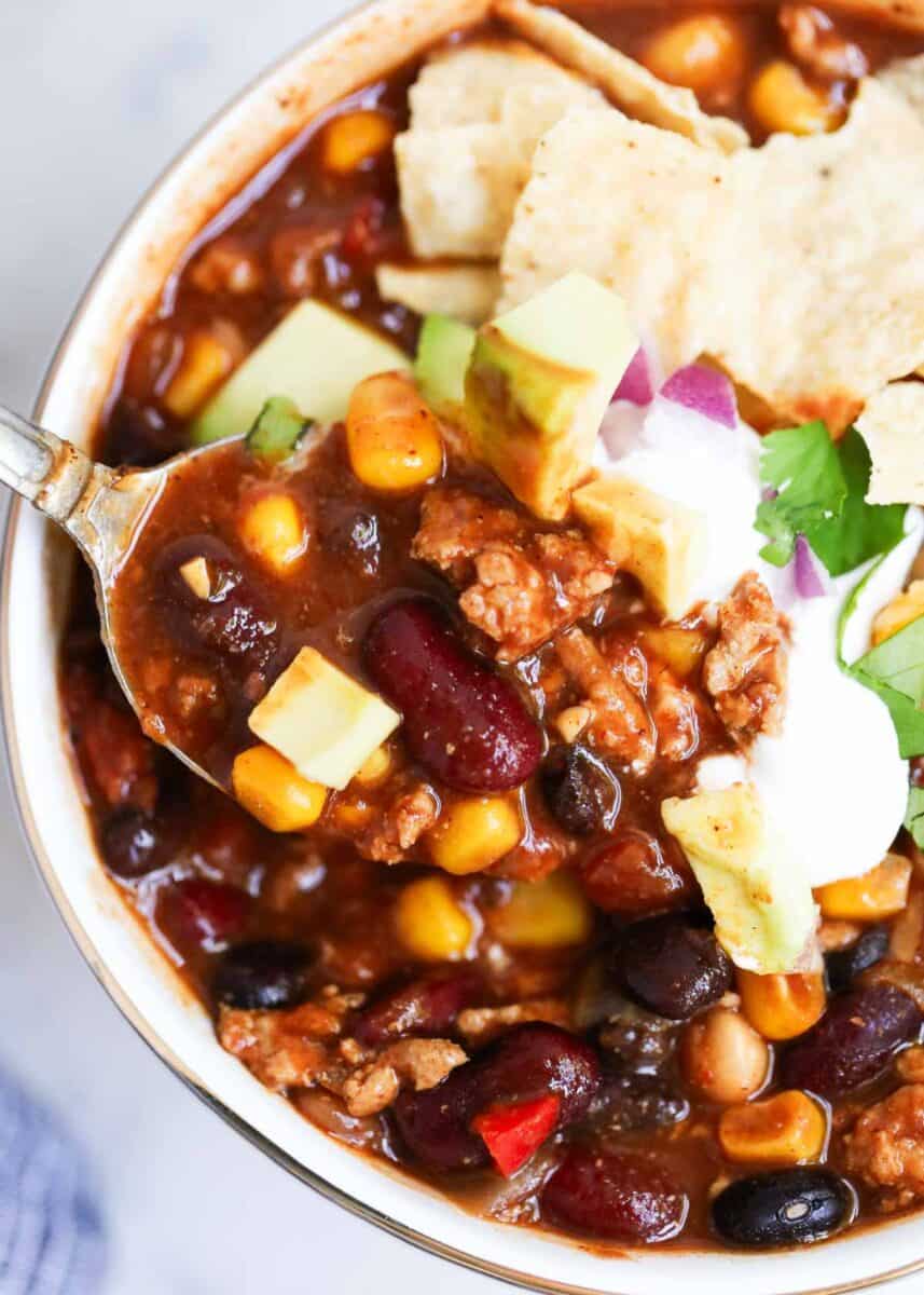 Bowl of the best turkey chili.