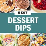 A photo collage of dessert dip recipes.