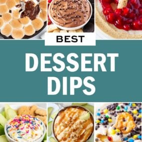 A photo collage of dessert dip recipes.