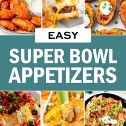 A photo collage of Super Bowl appetizer recipes.