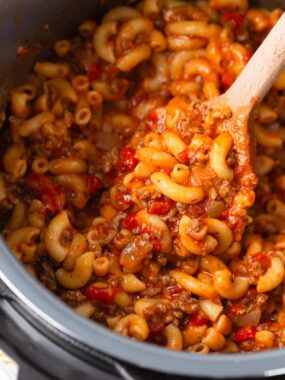 Spoonful of instant pot goulash.