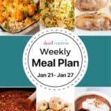 A collage of recipe photos for a weekly meal plan.